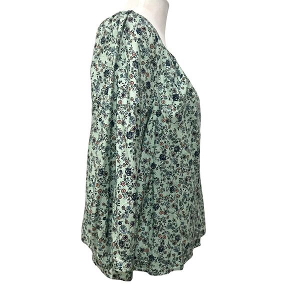 J. Jill Floral Peasant Top Blue Feminine Boho Cotton Button Up Womens Petite L - Picture 5 of 7